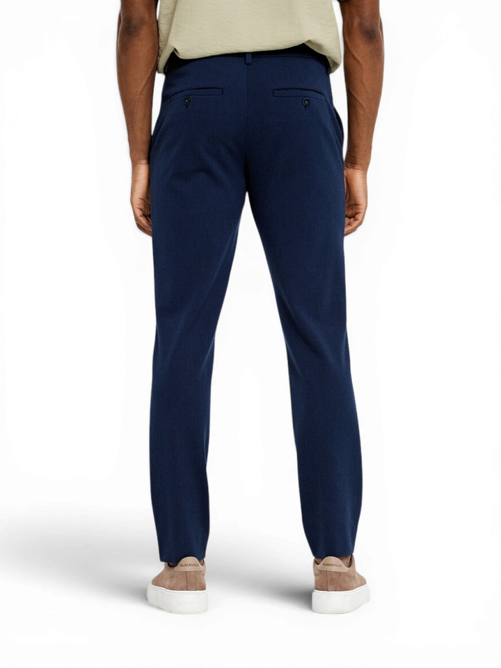 Donkerblauwe geklede slim fit broek Josh Plain