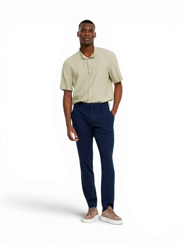 Donkerblauwe geklede slim fit broek Josh Plain