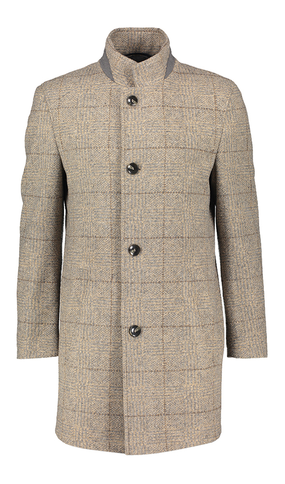 Beige en grijze mantel met rastermotief Bugatti