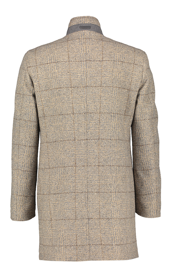 Beige en grijze mantel met rastermotief Bugatti