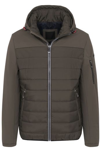 Kaki groene winterjas met rits en kap Bugatti