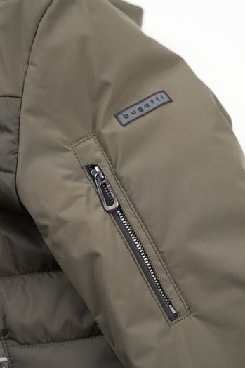 Kaki groene winterjas met rits en kap Bugatti