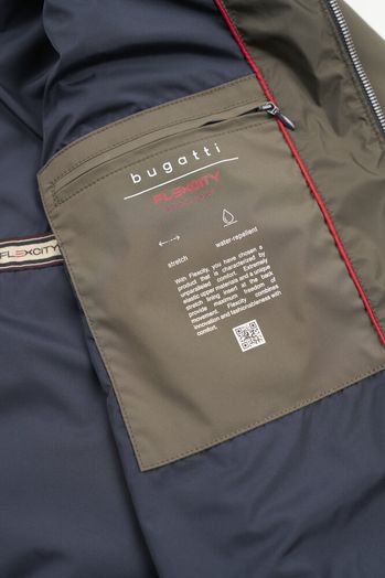 Kaki groene winterjas met rits en kap Bugatti