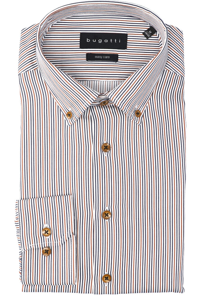 Wit katoenen hemd ( regular fit) met strepen en lange mouwen Bugatti