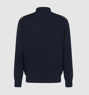 Donkerblauwe cardigan met daim geruite stof vooraan Bugatti