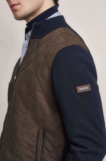 Donkerblauwe cardigan met daim geruite stof vooraan Bugatti