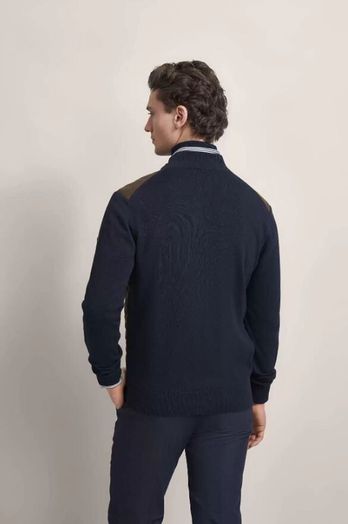 Donkerblauwe cardigan met daim geruite stof vooraan Bugatti