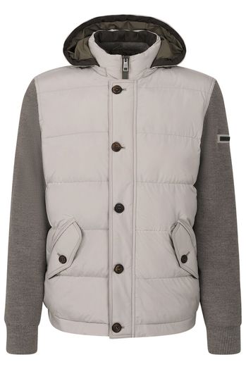 Greige kleurige jas met sweater mouwen en kap Bugatti