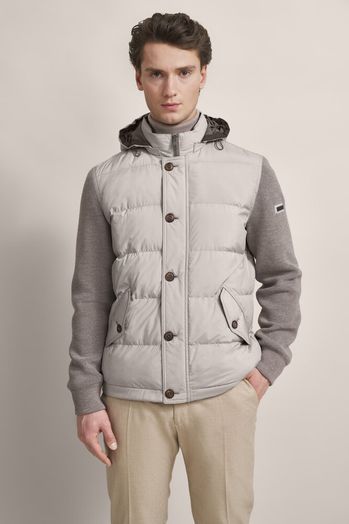 Greige kleurige jas met sweater mouwen en kap Bugatti