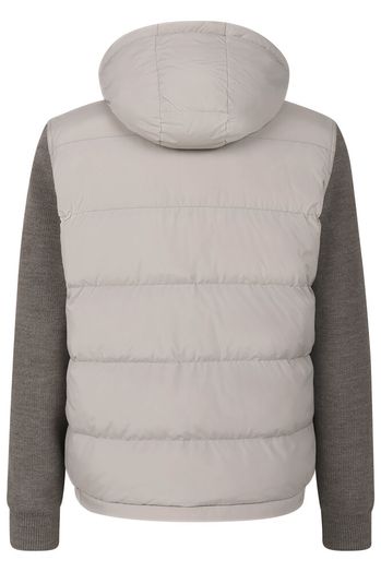 Greige kleurige jas met sweater mouwen en kap Bugatti