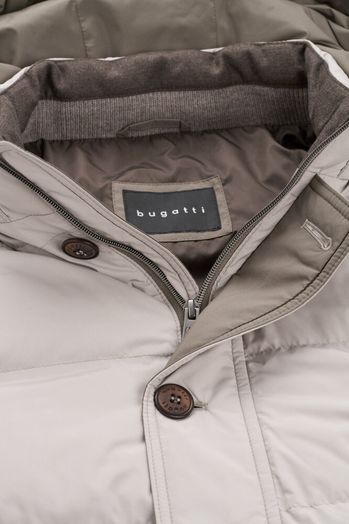 Greige kleurige jas met sweater mouwen en kap Bugatti
