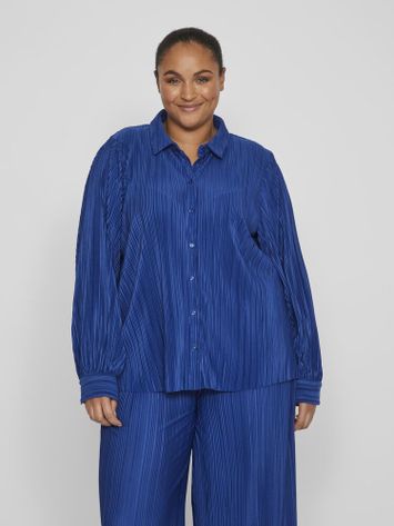 Blauwe glanzende blouse in plissé Vikerasi Evoked