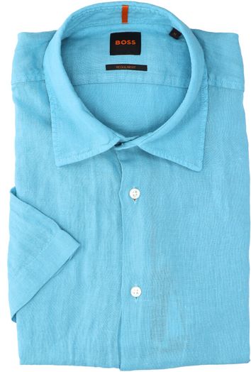 Open blue linnen hemd ( regular fit) en korte mouwen Hugo Boss