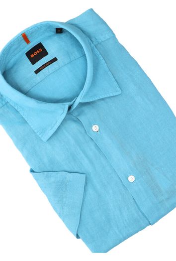 Open blue linnen hemd ( regular fit) en korte mouwen Hugo Boss