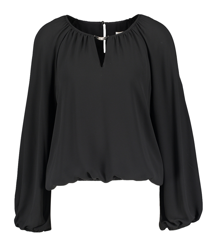 Zwarte bloes met open en glitter detail aan de hals schouder Menfi Atmos