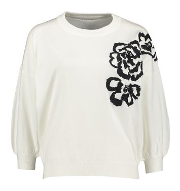Ecru trui met zwarte bloemenprint Harda Senso