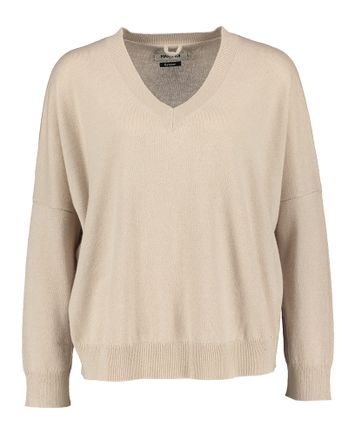 Lichtbruine wollen pull met V-hals Pacy Max & Moi