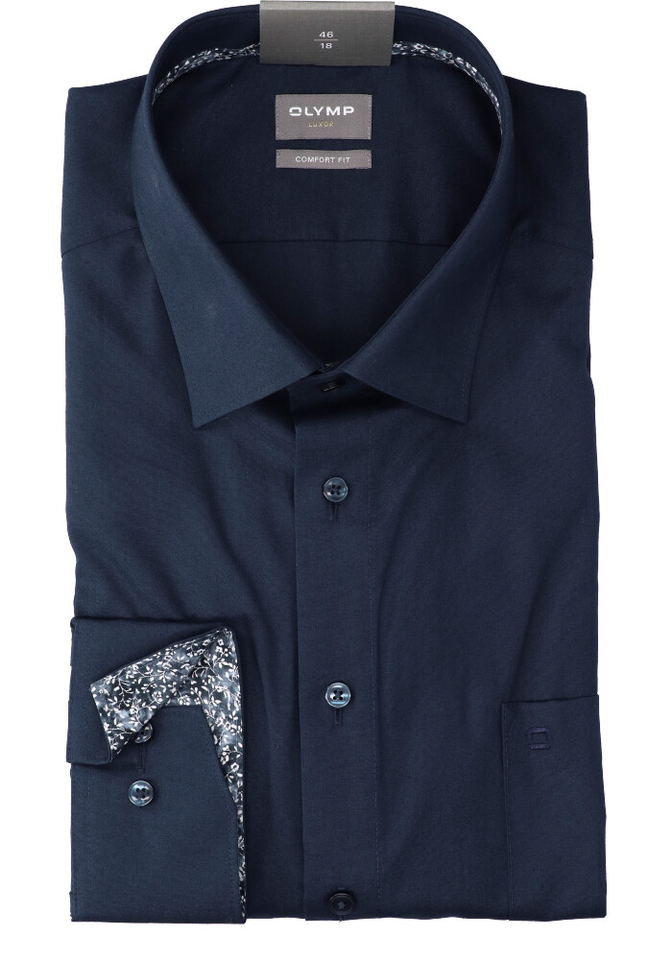 Donkerblauw katoenen hemd ( comfort fit ) met lange mouwen Olymp