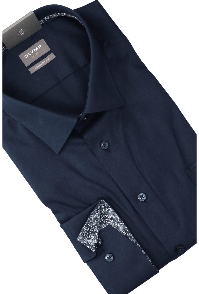 Donkerblauw katoenen hemd ( comfort fit ) met lange mouwen Olymp