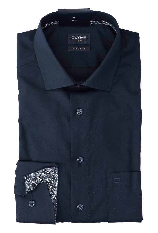 Donkerblauw katoenen hemd ( regular fit ) met lange mouwen Olymp