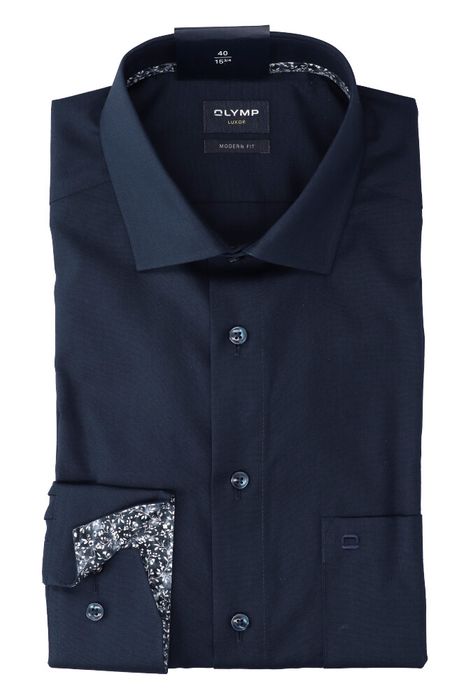 Donkerblauw katoenen hemd ( regular fit ) met lange mouwen Olymp