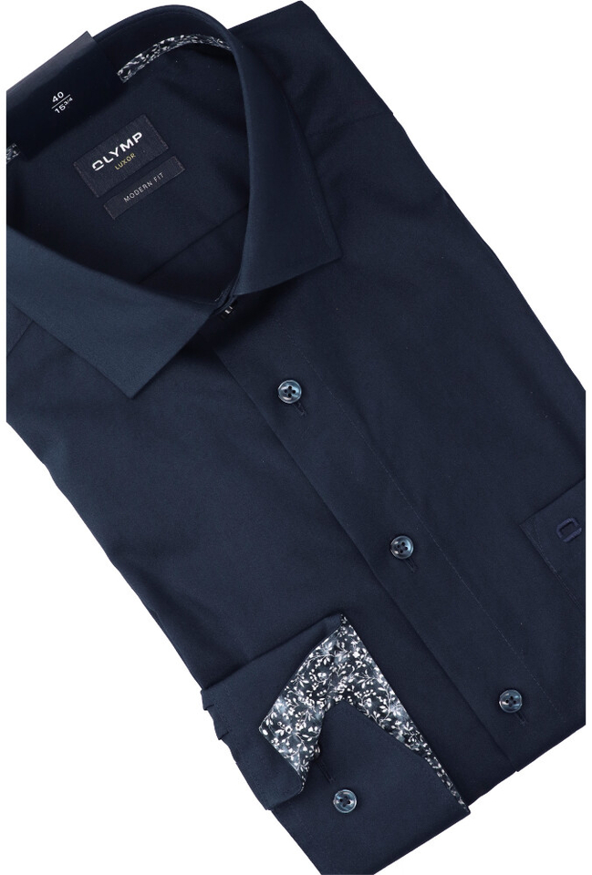 Donkerblauw katoenen hemd ( regular fit ) met lange mouwen Olymp