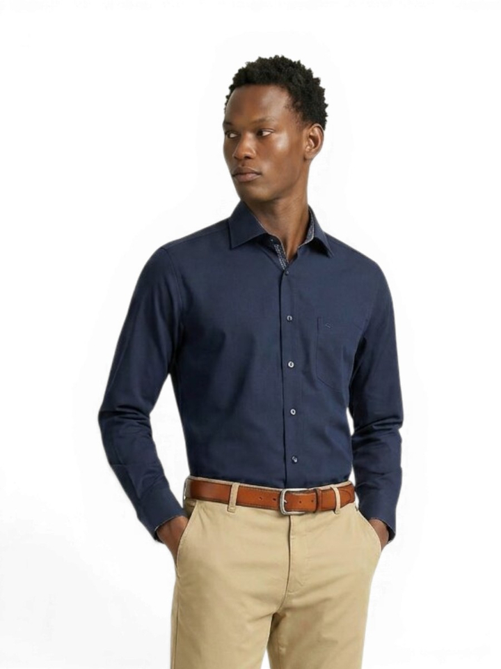 Donkerblauw katoenen hemd ( regular fit ) met lange mouwen Olymp
