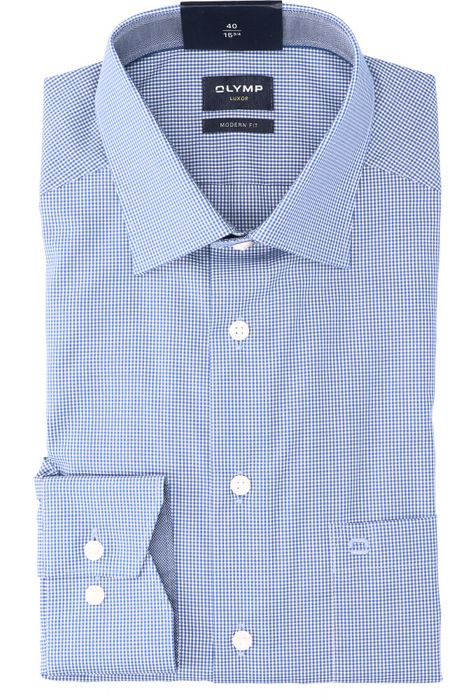 Wit katoenen hemd ( regular fit) met ruiten en lange mouwen Olymp