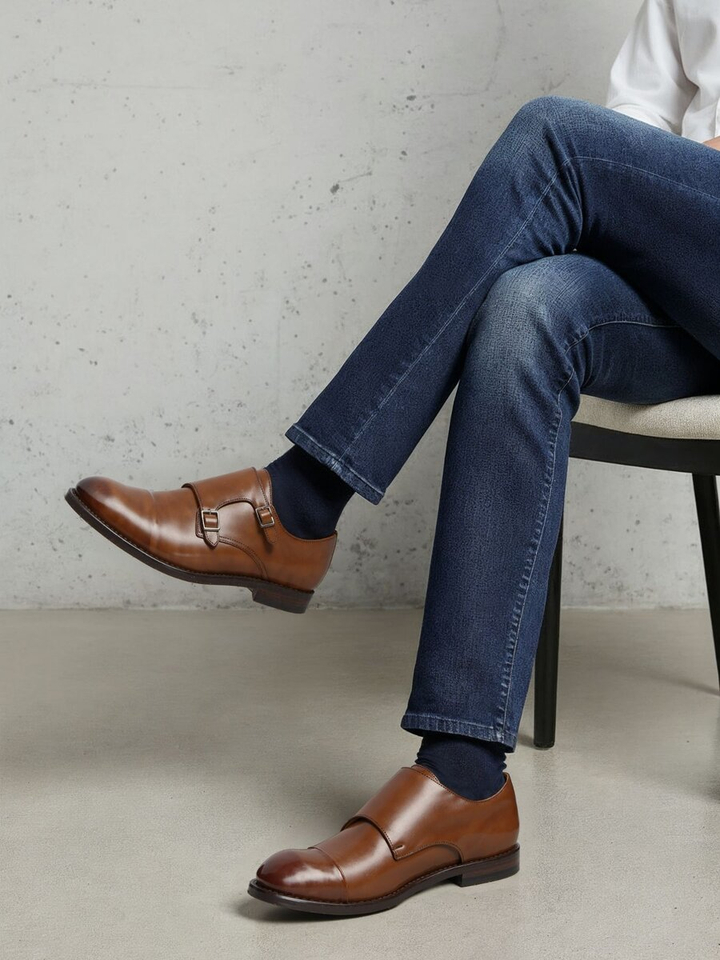 Cognackleurige veterschoenen met gesp Clyde Cordwainer