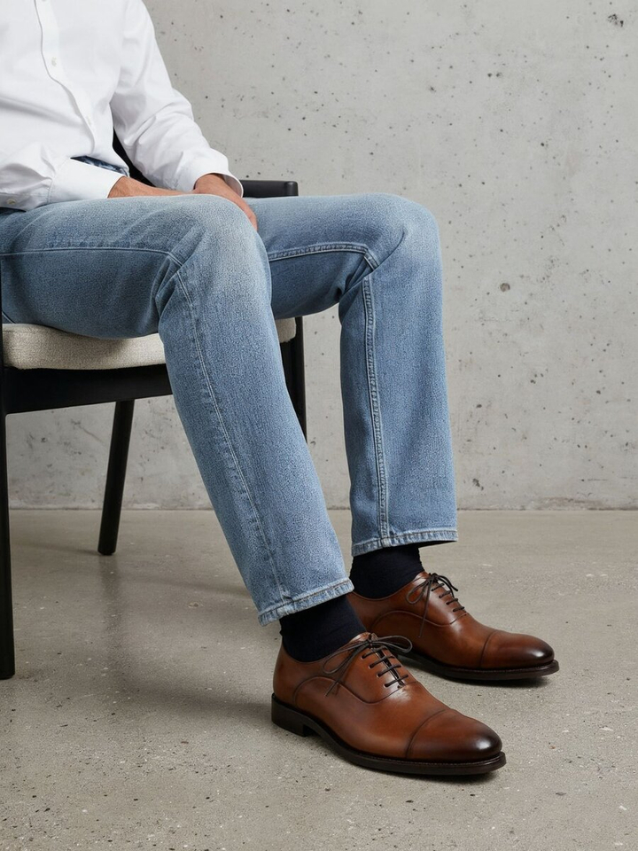 Cognackleurige klassieke veterschoenen Caen Cordwainer