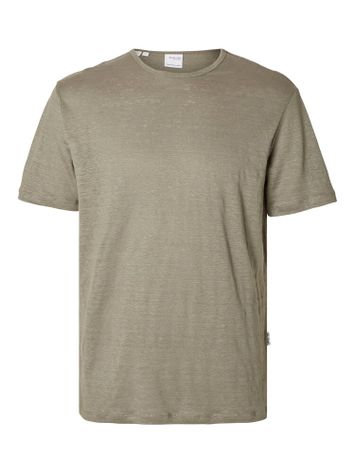 Groenkleurige linnen t-shirt met ronde hals Selected
