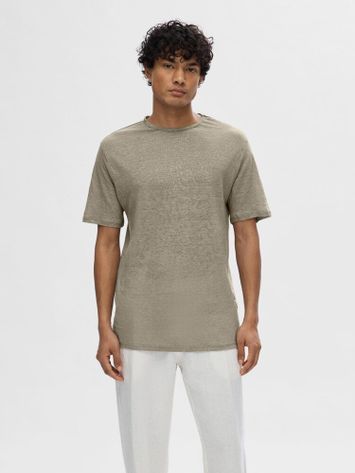 Groenkleurige linnen t-shirt met ronde hals Selected
