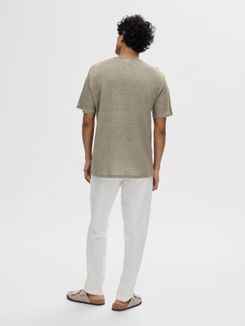 Groenkleurige linnen t-shirt met ronde hals Selected