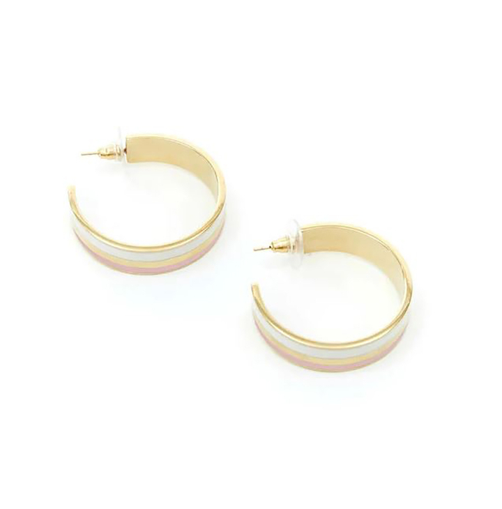 Rose en creme gestreepte oorbellen New York Draeger 