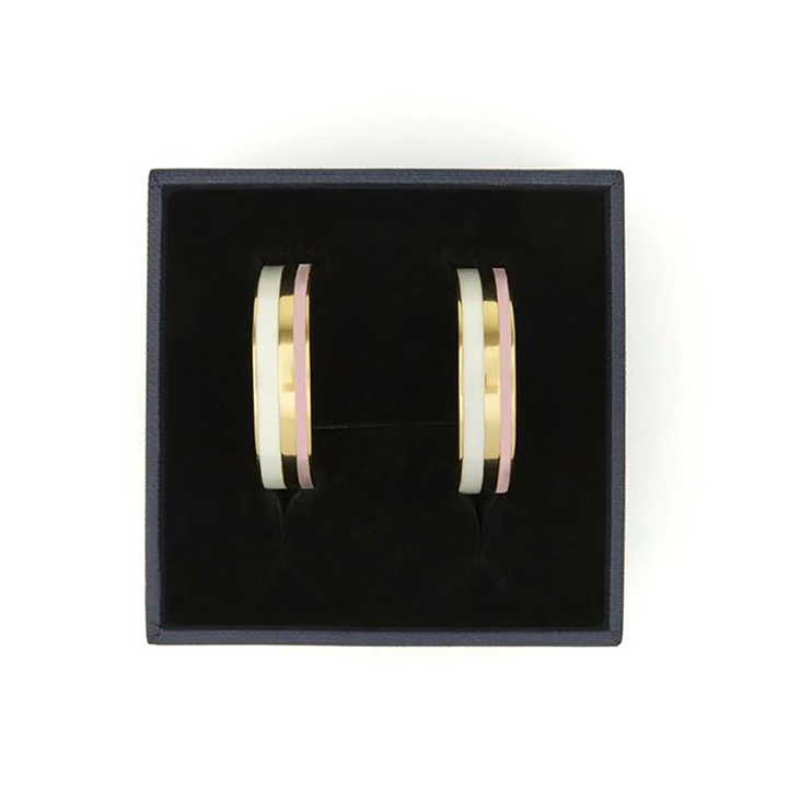 Rose en creme gestreepte oorbellen New York Draeger 