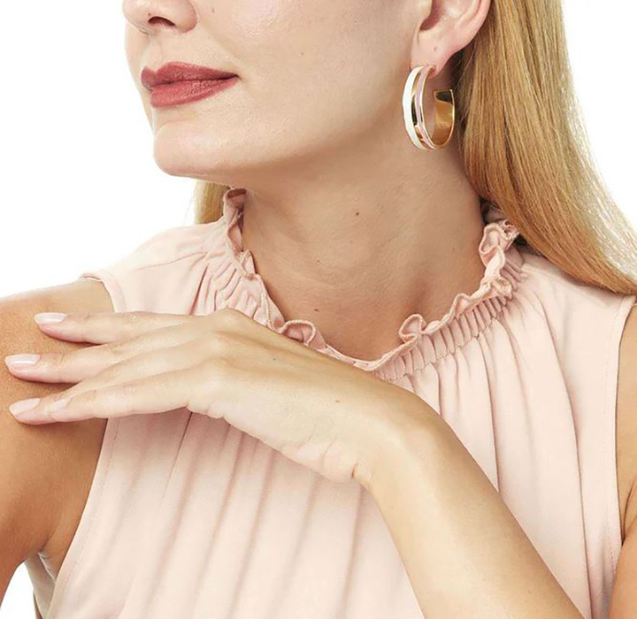 Rose en creme gestreepte oorbellen New York Draeger 