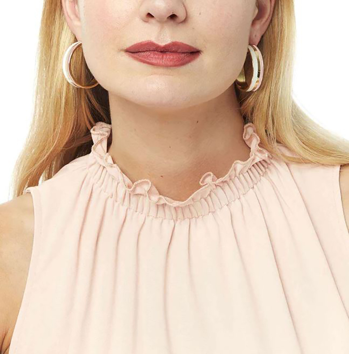 Rose en creme gestreepte oorbellen New York Draeger 