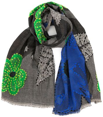Multicolor wollen sjaal met bloemenprint 