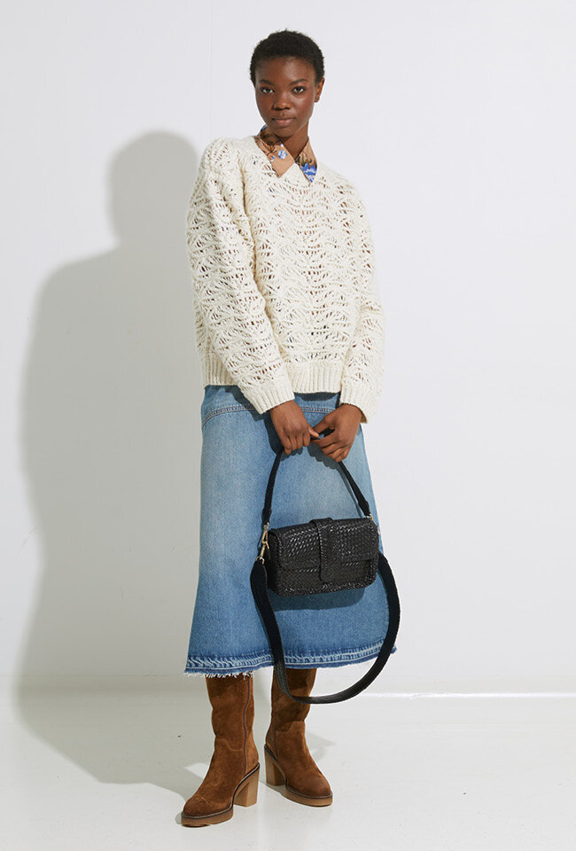 Ba&sh Blauw Rokje Dames Denim Midi-rok Met Krijtstreep Romy