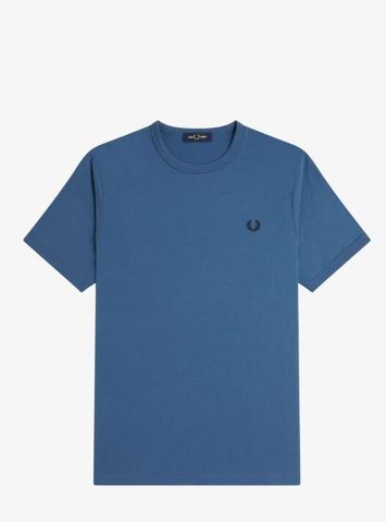 Blauwe t-shirt met donerblauw merklogo Fred Perry 