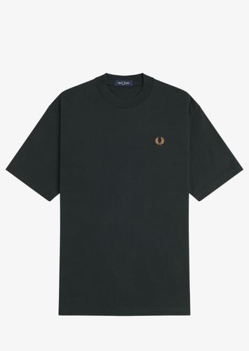 Kaki t-shirt met oranje merklogo Fred Perry 