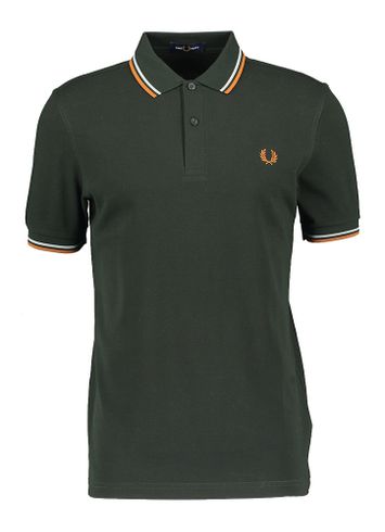 Donkergroene katoenen polo met kleurdetail aan kraag en mouwen Fred Perry
