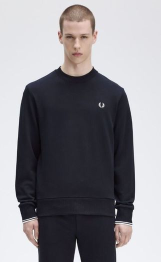 Donkerblauwe sweater met ronde hals Fred Perry