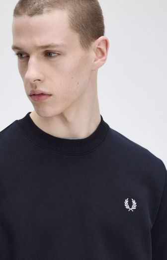 Donkerblauwe sweater met ronde hals Fred Perry