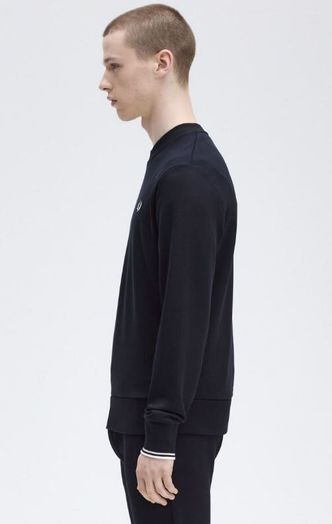 Donkerblauwe sweater met ronde hals Fred Perry