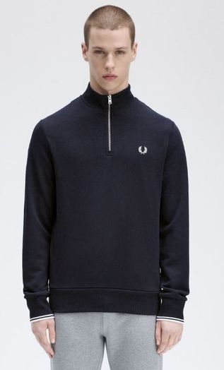 Donkerblauwe sweater met korte rits Fred Perry