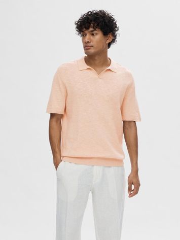 Cameo rose kleurige polo met linnen SLHBerg Selected 