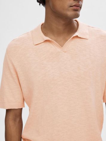 Cameo rose kleurige polo met linnen SLHBerg Selected 