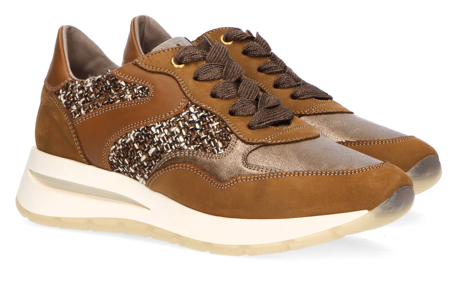 Cognac kleurige lage sneakers met geweven detail DL Sport