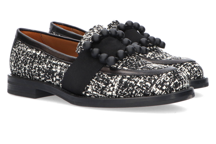 Zwart witte bouclé mocassins Frau